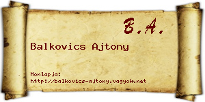 Balkovics Ajtony névjegykártya